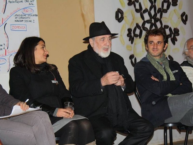 Michelangelo Pistoletto e Paolo Naldini all'incontro nazionale degli Agenti del Cambiamento che si è tenuto nell'ottobre scorso a Biella presso la Cittadellarte