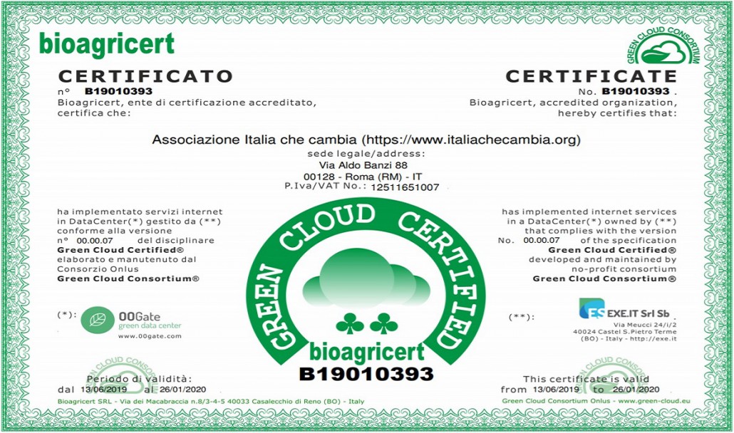 Il certificato di Italia Che Cambia
