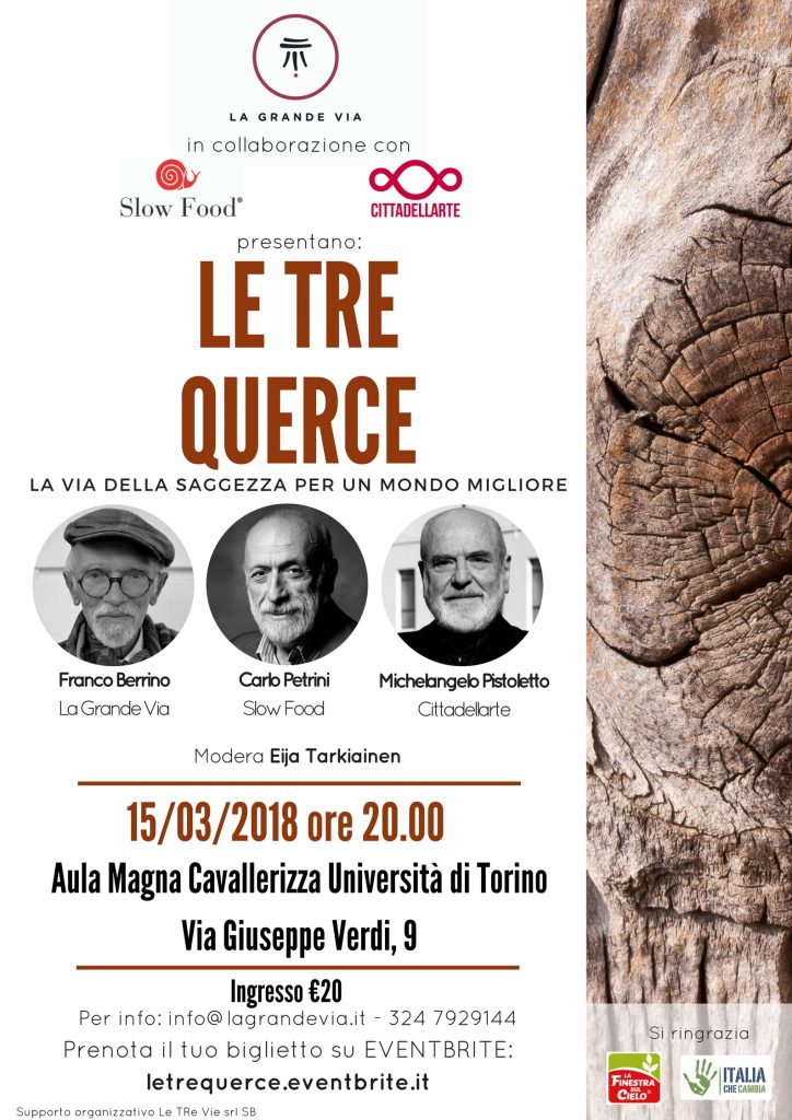 Berrino, Petrini e Pistoletto: a Torino la conferenza “le tre querce”