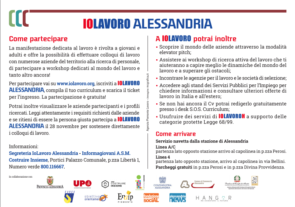 Ad Alessandria torna IOLAVORO, la più grande job fair italiana